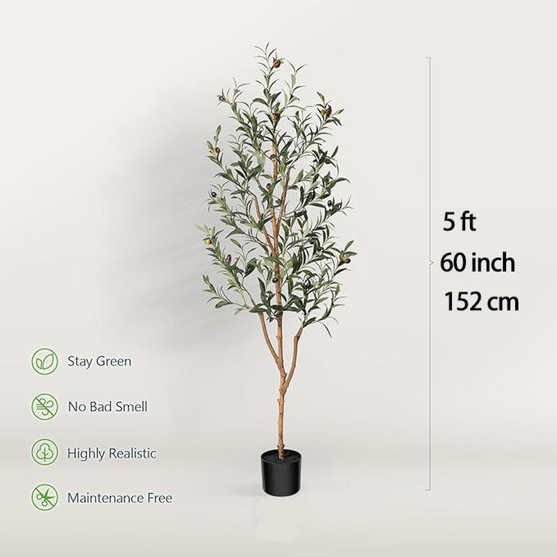 Olive Tree 6FT Tall Faux Silk Plant for Home Office Decor Indoor Fake Potted Tree with Wood Branches and Fruits