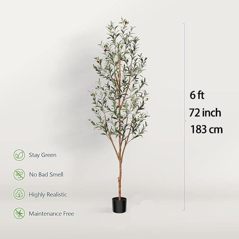 Olive Tree 6FT Tall Faux Silk Plant for Home Office Decor Indoor Fake Potted Tree with Wood Branches and Fruits