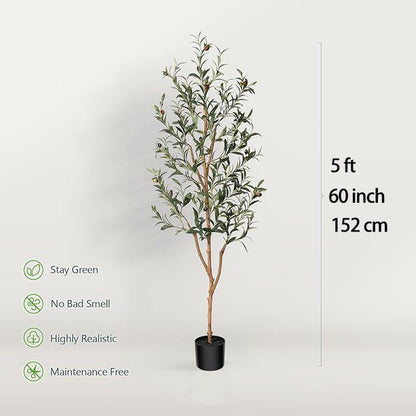 Olive Tree 6FT Tall Faux Silk Plant for Home Office Decor Indoor Fake Potted Tree with Wood Branches and Fruits