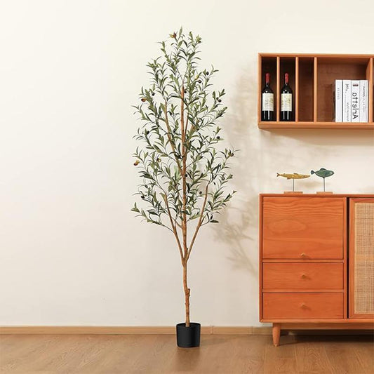 Olive Tree 6FT Tall Faux Silk Plant for Home Office Decor Indoor Fake Potted Tree with Wood Branches and Fruits