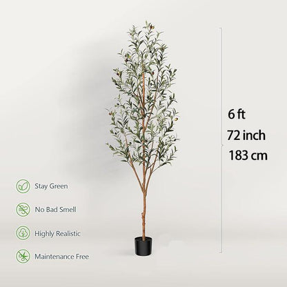 Olive Tree 6FT Tall Faux Silk Plant for Home Office Decor Indoor Fake Potted Tree with Wood Branches and Fruits